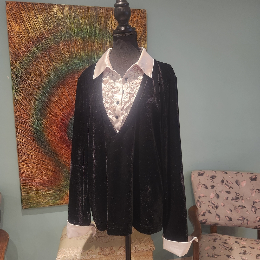 Allison Daley Black Top with White Satin Trim
